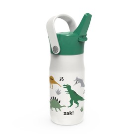 Zak Designs Harmony Kid Water Bottle for Travel or At Home, 14oz Stainless Steel is Leak-Proof and Vacuum Insulated (Dinosaur)