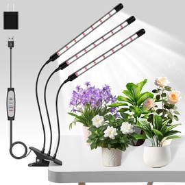 BS&S LED Grow Light,6000K Full Spectrum Clip Plant Growing Lamp with White Red LEDs for Indoor Plants,5-Level Dimmable,Auto On Off Timing 4 8 12Hrs (USB/30W)