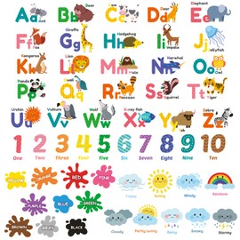 DECOWALL DSL-8070 Animal Alphabet Numbers Colour Weather Kids Wall Stickers Learning ABC 123 Decals Removable for Bedroom Classroom Nursery Educational Décor Decorations