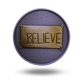 Full Metal Markers Believe Unique Magnetic Metal Golf Ball Marker Accessory with Hat Clip for Men and Women (1 Ball Marker + Hat Clip)