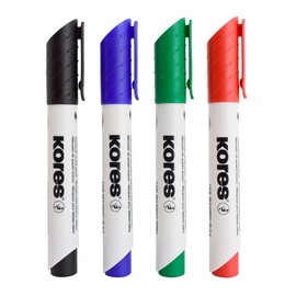 Kores - Coloured Whiteboard Marker Pens - K-Marker XW2, Chisel Tip with Low-Odour Ink - Dry Wipe Marker Pens - School Supplies, Office Supplies - Pack of 4 Assorted Colours