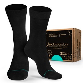 Men's Dress Socks - Egyptian Cotton - Crew - Black (Box of 3) - Size 8 to 10