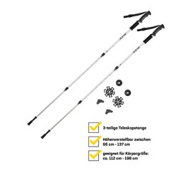 JELEX Nature Telescopic Walking Poles for Nordic Walking Adjustable Includes Various Attachments for Outdoor Activities, Ultralight Hiking Poles with Antishock Technology (Silver)