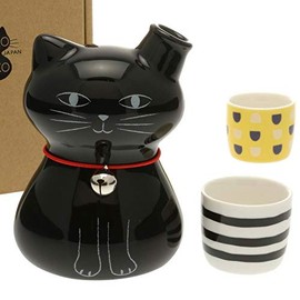 Kotobuki 120-603 Bohemian Black Cat Sake Set, Black