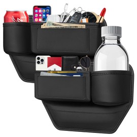 FBLOWMOD 2 Pack Car Seat Gap Filler Organizer With Cup Holder, Multifunctional Car Seat Organizer for Car, SUV, Truck - Prevent Items from Dropping, Holds Phone, Keys, Cup, Card, Sunglasses (Black)