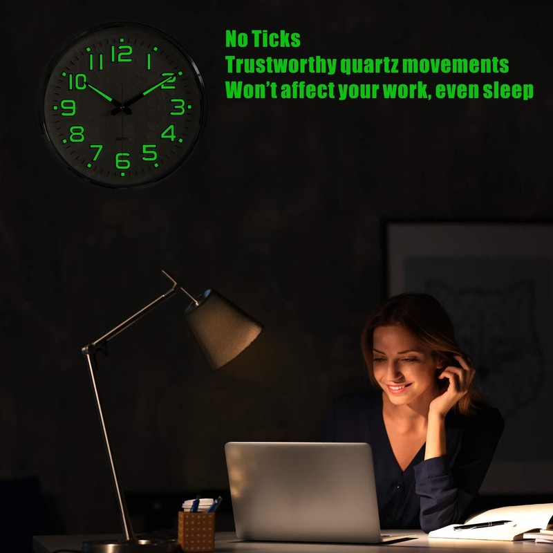 Plumeet Night Light Wall Clock 13'' Bedroom Wall Clocks with