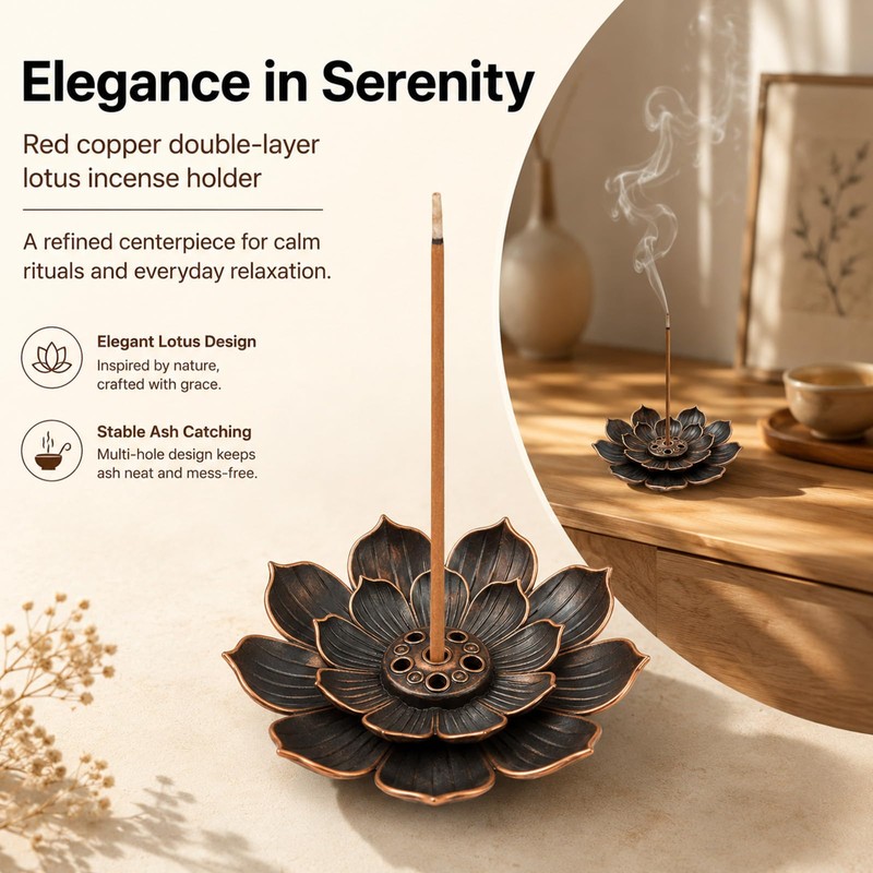 2 PCS Lotus Incense Holder, Double Layer Red Copper Incense