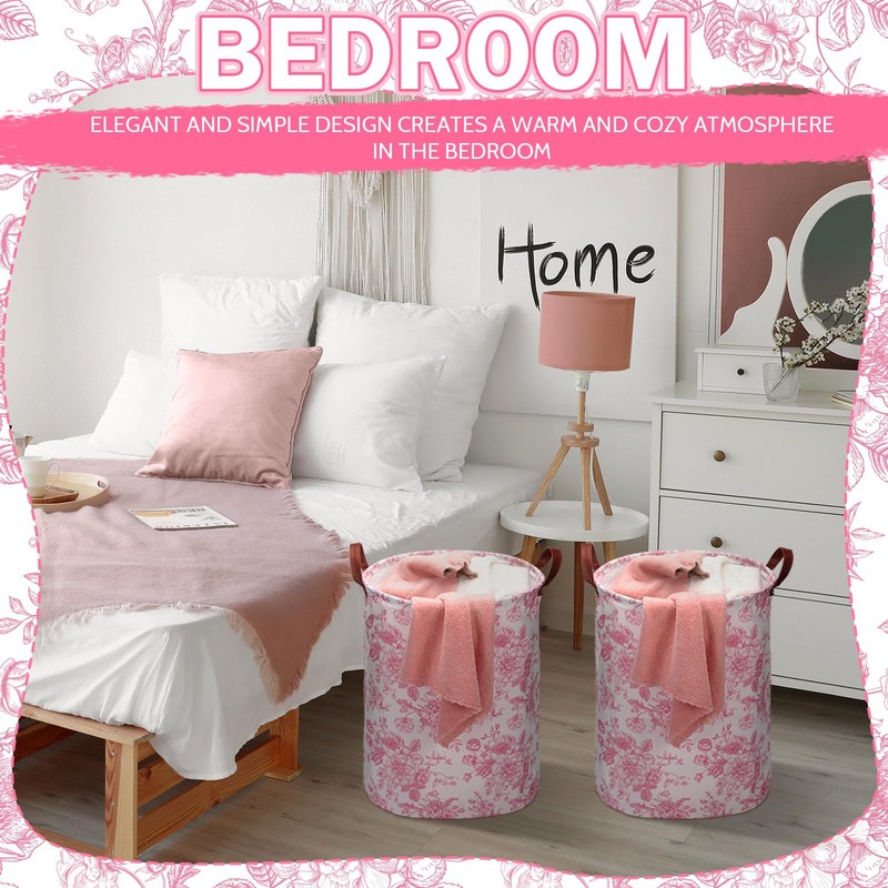 CroBlissful 2 Pcs Pink Floral Laundry Basket Coquette Storage Basket