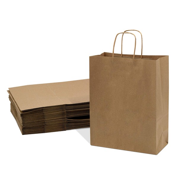 Brown Gift Bags with Handles - 10x5x13 Inch 25 Pack Medium Kraft Paper Shopping Bags, Craft Totes in Bulk for Boutiques, Small Business, Retail Stores, Birthdays, Party Favors, Jewelry, Merchandise