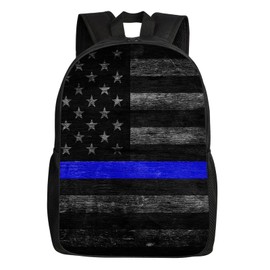 UIACOM Blue Line Backpack Vintage American Police Flag with Blue Line School Bag Travel Backpacks Laptop Bookbag Lightweight 17 inch Large Daypack Rucksack for Women Men Teens Kids