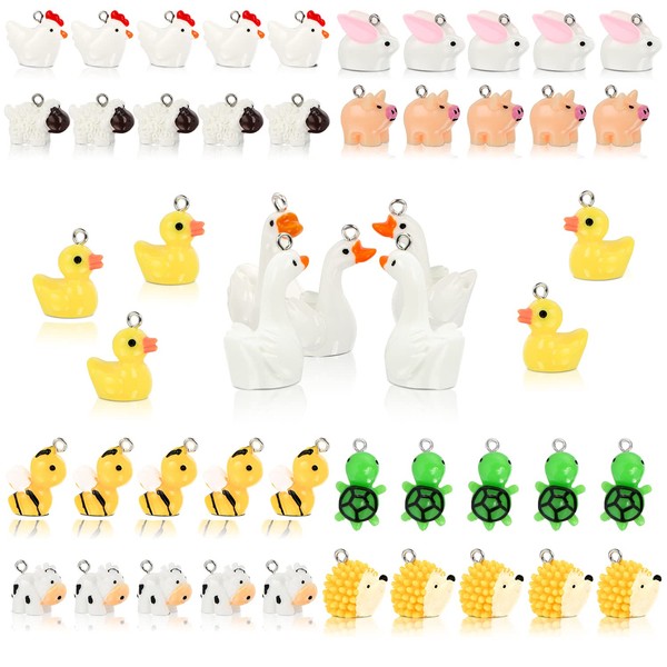 GOKEPO 50 Pcs Resin Animal Charms Cute Goose Duck Cow
