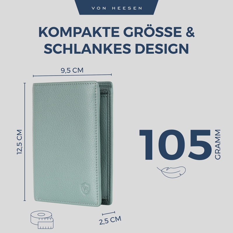 VON HEESEN® Wallets Men & Women, Turquoise (Silver Pine), With