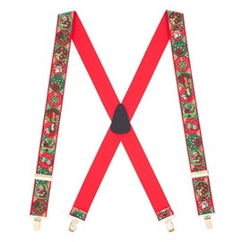 Suspender Store Novelty Holiday Spirit Christmas Suspenders - 1.5-Inch Wide Elastic - X-Back - Brass Clip - 3 Sizes