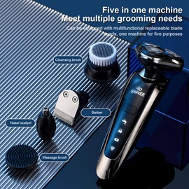 Electric Shaver for Men 3 Floating Heads Beard Razor Hair Clipper Facial Cleaner Massager Nose Trimmer Fully Washable Type-C Rechargeable LED Digital Display