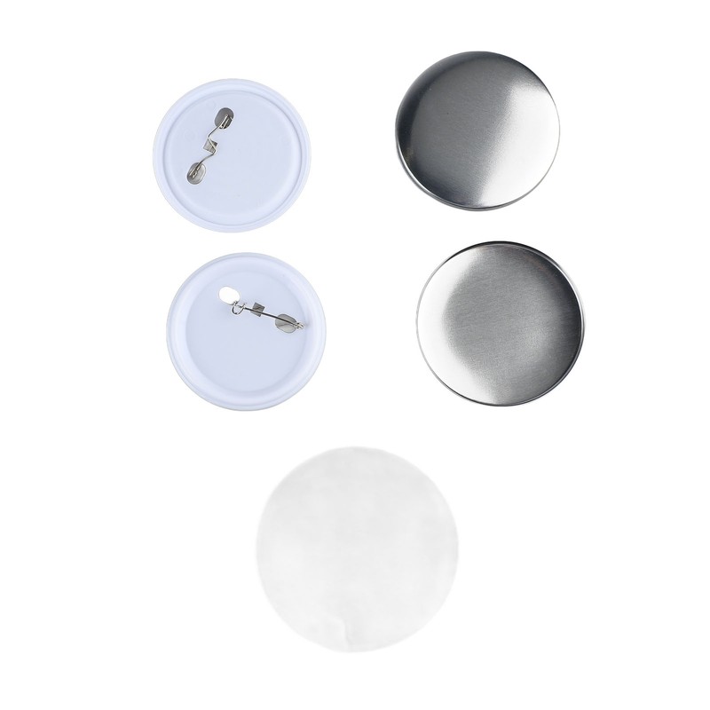 100 Set Pin Back Button Parts 2.3in Diameter Tinplate Plastic