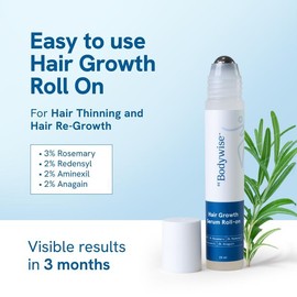 Bodywise Advanced Hair Growth Roll-On Serum with 3% Rosemary 2% Aminexil 3% Redensyl 2% Anagain Precision Scalp Applicator Paraben & Sulphate Free Non Oily Mess Free