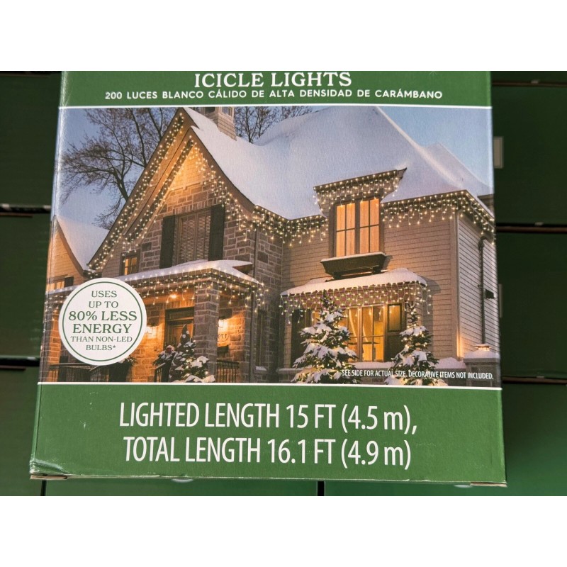 Holiday Time 200-Count WARM White LED High-Density Icicle Lights white
