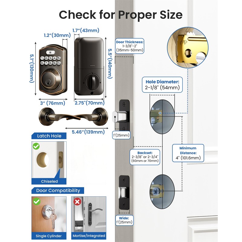 Veise Keyless Entry Door Lock with 2 Lever Handles -
