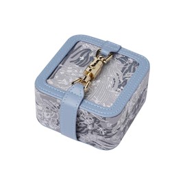 Hatori Mini Travel Jewelry Box with Embroidery Design, Portable Compact Jewelry Organizer for Women, Floral Vintage Jewelry Case Gift with Secure Clasp & Velvet Lining - Blue