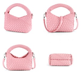 Woven Purse For Women, Small Crossbody Tote Bag with Detachable Shoulder Strap, Girls Top Handle Handbag (Pink)