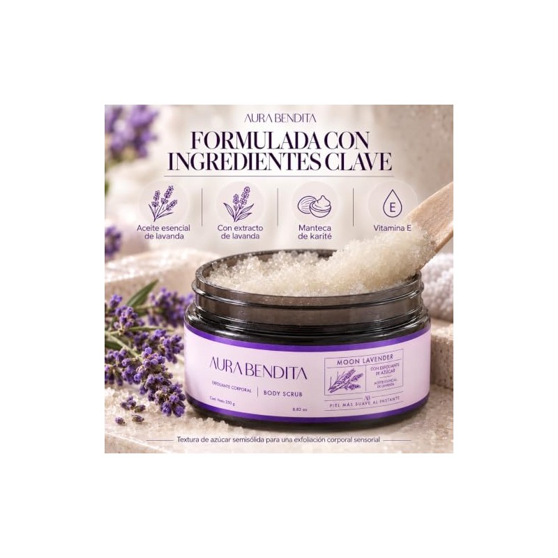 Exfoliante Corporal con Aceite Esencial de Lavanda Azúcar 250g Aura