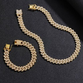 Jacruces Gold Cuban Link Chain for Women Mens Chain Necklace Iced Out Chain Bling Necklace miami Cuban Link Bracelet Hip Hop Jewelry for Men and Women 18 inch