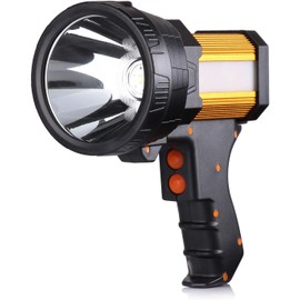 BUYSIGHT Rechargeable Spotlight, 1000 high Lumen Handheld Flashlight, Large Flashlight Lightweight and Super Bright Searchlight (Gold Aluminium_Alloy)
