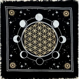 Altar Cloth Golden Lucky Free Wild Owl Witchcraft Alter Tablecloth Tarot Spread pegan Top Cloth Wicca Square Wiccan Spiritual Sacred Table Tapestry Cloth (Moon Phases, 24 x 24 Inches)