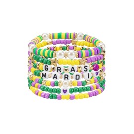 Jocbean Mardi Gras Beaded Bracelets with Pearls Stars Stackable Bracelet for Women