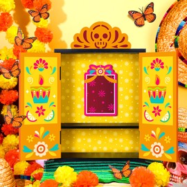 Leinuosen Day of The Dead Ofrenda Wooden Box Set Dia De Los Muertos Ofrenda Shadow Box Supplies Commemorative Gifts for Friends Memory Picture Frame