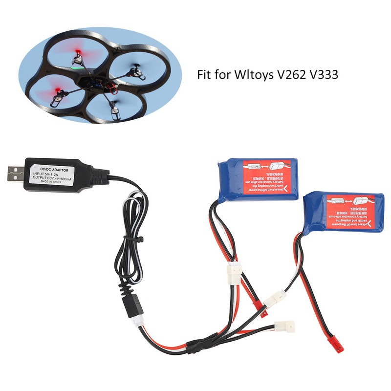 2Pcs 7.4V 1100mAh Lithium Battery with USB Cable Fit for