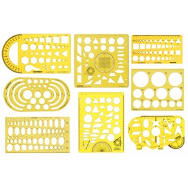 Traceease Multi-Pattern Geometry Template Drafting Tools with Ruler Geometric Rulers Stationary Tool Kit for Office and School Lot of 8 Pcs