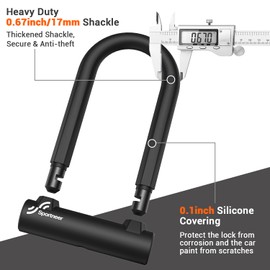 Sportneer Bike Lock, 17mm Thick Heavy Duty Bike U-Lock, Size 8''x5'', Anti-Theft Bike Lock High Security with Mounting Bracket for Mountain, Road, Folding & Electric Bike