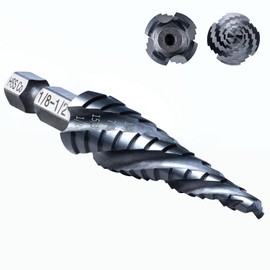 GRENPRO Step Drill Bit, 1/8"-1/2" Four Spiral Flute Cobalt Step Drill Bit, 1/4" Hex Shank Step Bit for Stainless Steel, Metal, Aluminum, Copper,Aluminum, Wood, PVC