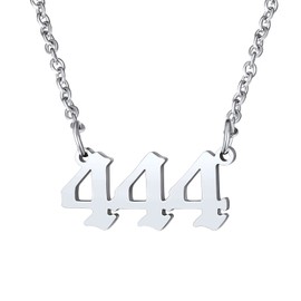 FindChic Dainty Angel Number 444 Necklace for Girls Women Stainless Steel Numberal Pendant Lucky Jewelry Gift for Daughter Her Teen Girls