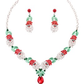 QYJ 2 Pcs/Set Fashion Statement Bib Santa Claus Christmas Necklace Dangle Earring Costume Jewelry Set for Christmas Party Xmas Gift for Women Girls (Style1-Gold Plated)