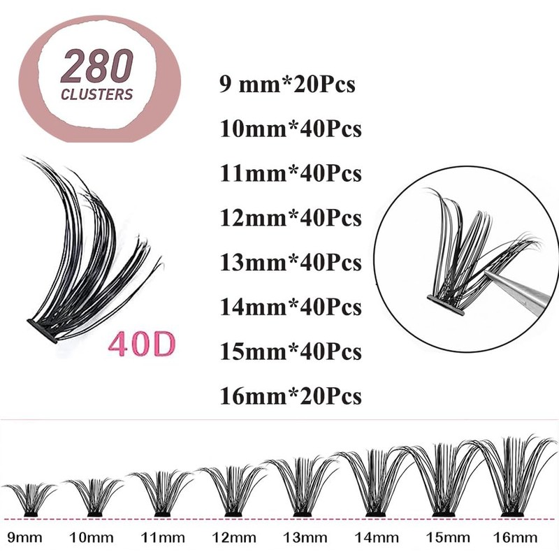 280Pcs Lash Clusters - D Curl Extensions Individual Lashes Mix