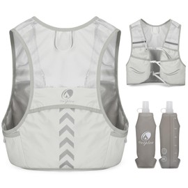 Outplea Breathable Quick Dry Running Vest for Men with 2 pcs 500ml Water Bottle, Reflective Hydration Vest for Running Women, Lightweight Runner Water Vest for Marathon, Gray