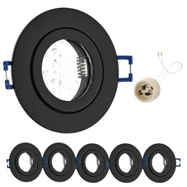 GeyouLux 6 x LED Recessed Spotlights, 230 V, IP44 Frame with GU10 Socket, Aluminium Ceiling Spotlights, Black, Round, Flat LED Spotlights, Bathroom Recessed Spotlights, Mounting Frame, 68 mm, Hole