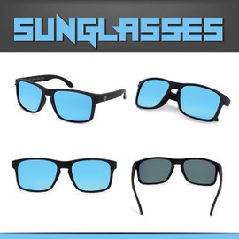 Polarized Sunglasses For Men | Fashion Retro Mens Sunglasses Polarized UV Protection - PC Frame & Rubber Finish Square Fishing Biking Sport Sun Glasses - REVO Coating | Includes Case (Blue)