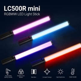 Godox LC500R Mini Handheld RGB Tube Light, 2500K-8500K RGB Stick Light with Barndoor&Soft Diffuseur, 20W 360°Full Color CRI 96+ 15 FX Effects LED Lighting Wand with APP Control
