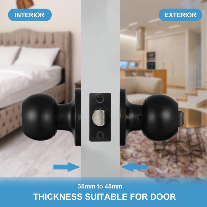Coolty Privacy Door Knobs Keyless Lock Set Round Door Handle