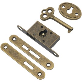 FMHXG 1 Set of 5 in 1 Lock in Antique Colour Tumbled Antique Set of Locks Universal Keyed Lock with Key Brass Embedded Cabinet Door Lock for Furniture Drawer Wardrobe Classical Wooden Chest Lockset