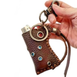 Leather Lighter Case Compatible BIC Lighter Standard Full Size in J6 - Lighter Cover and Pouch with Keychain for BIC Lighters Top Grain Leather Pouch in Brown or Black (Brown)