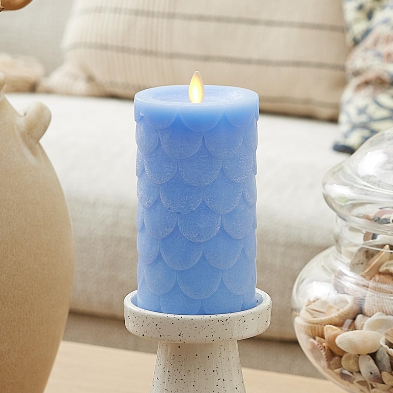 Luminara Embossed Fish Scale Flameless LED Candle, Cornflower, 3.25" x