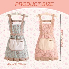 Benaewa 2 Pcs Wrap Around Aprons 1940 Style, Elastic Hair Scarves and Adjustable Kitchen Aprons for Women Baking, Gardening (Pink, Green)