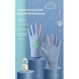 Aiyomimo Children's Cartoon Warm Gloves Outdoor Non-Slip Sports Running Riding Gloves for Boys Girls 3-12 Years (Blue, S (3-7 Years))