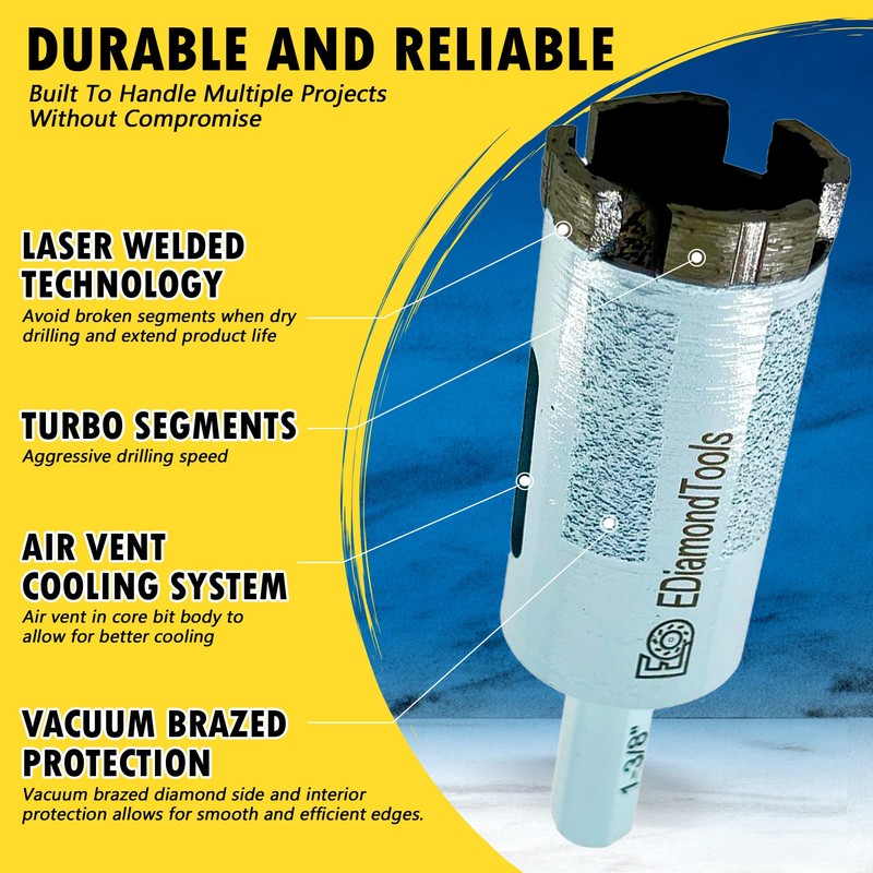 7/8" High Performance Diamond Core Bit for Natural/Engineered Stones, 2.4"