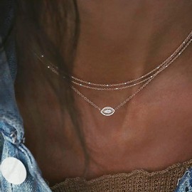 TseenYi Boho Layering Necklace Choker Crystal Opal Pendant Necklace Multilayer Beaded Clavicle Chain Jewelry for Women and Girls Wedding(Gold)