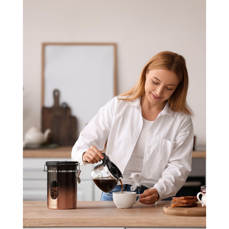 Veken Coffee Canister with Window,Airtight Stainless Steel Kitchen Food Storage